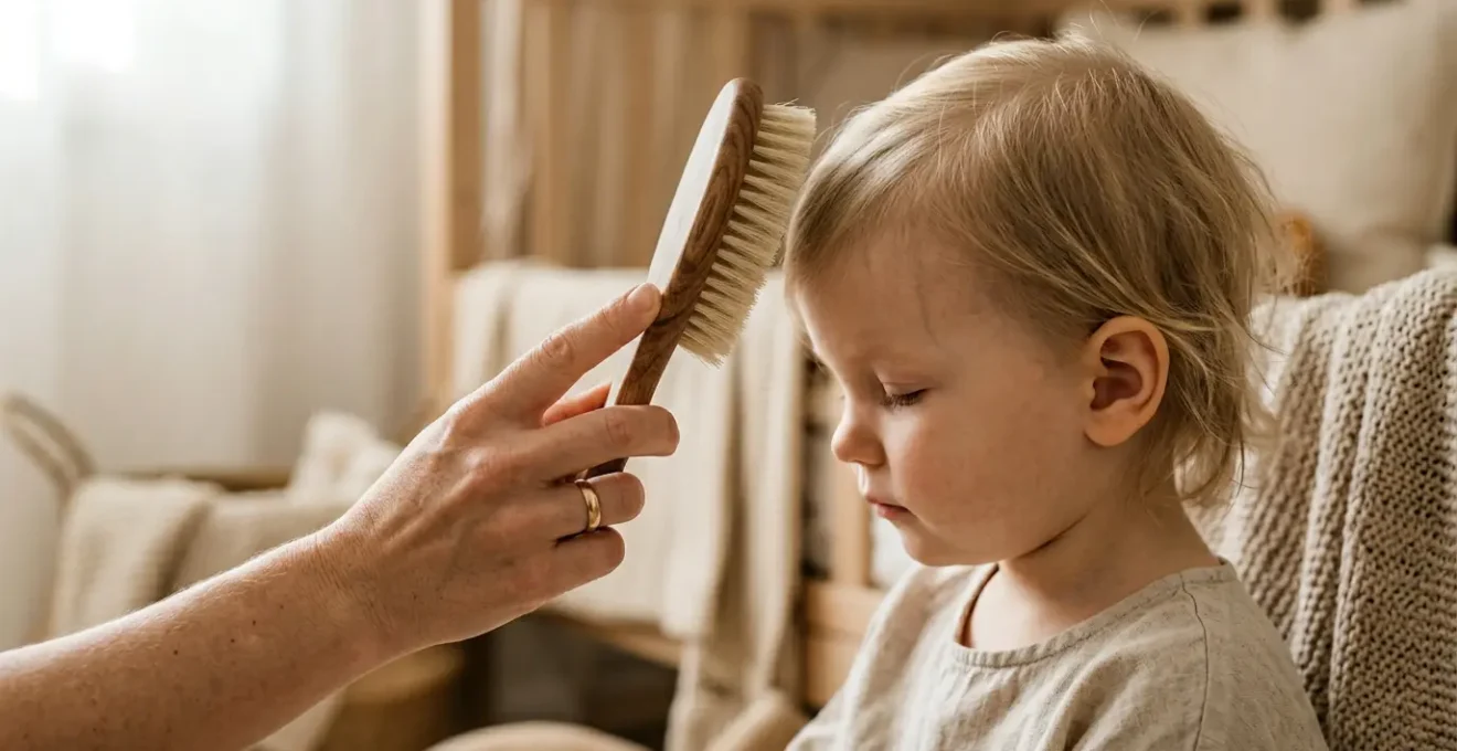 Comparaison douce entre brosse en poils de sanglier et brosse en nylon pour enfant sur cuir chevelu délicat