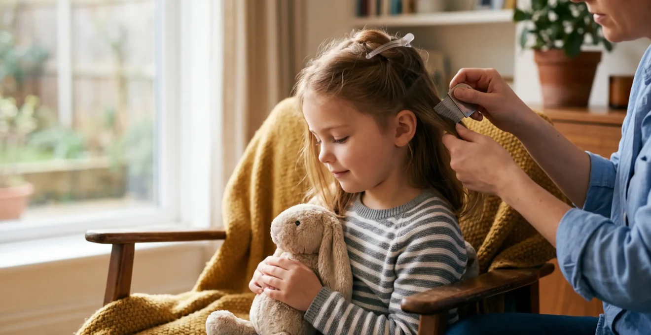 Enfant détendu pendant le passage du peigne fin anti-poux dans ses cheveux
