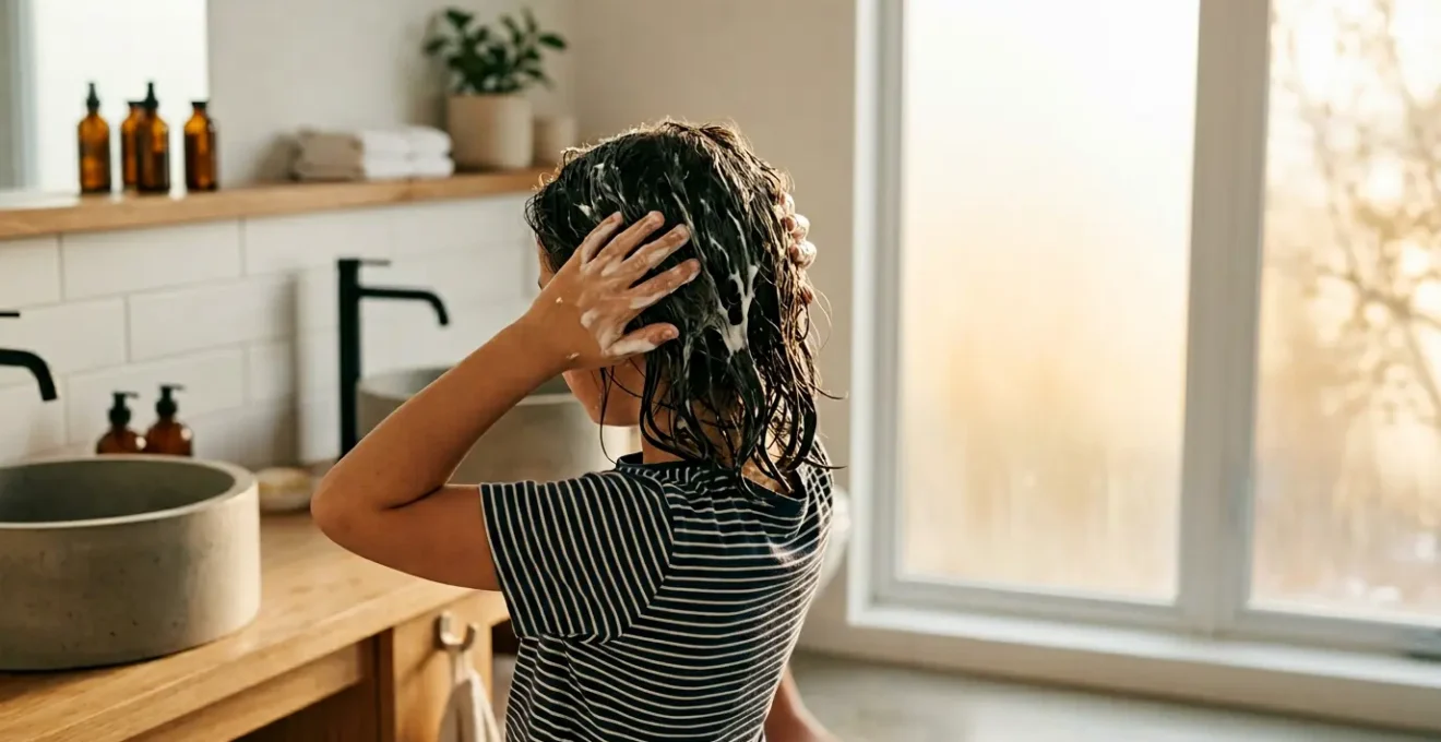 Jeune fille appliquant un masque capillaire naturel après la piscine