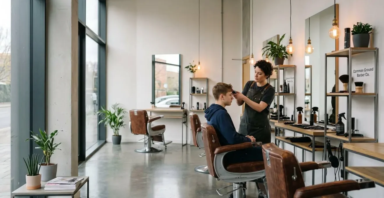 Adolescent découvrant l'expérience du barbier professionnel dans un salon moderne