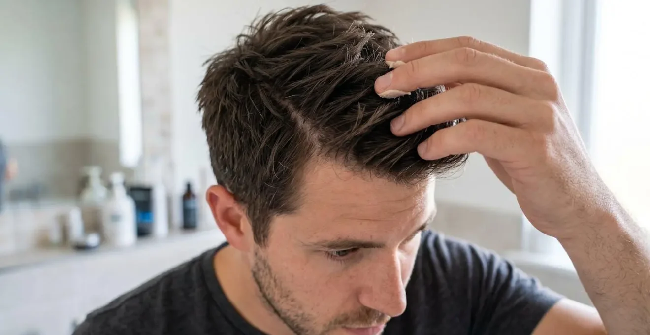Gros plan sur l'application de cire capillaire en évitant le cuir chevelu