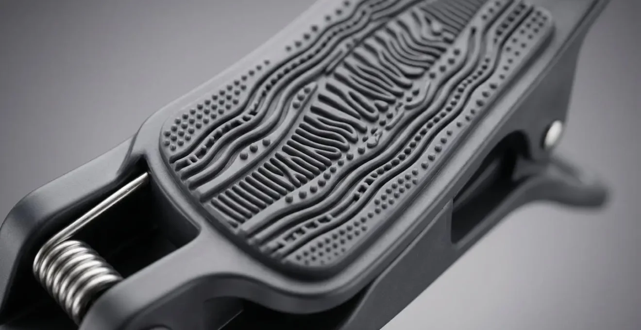 Vue macro d'une barrette avec texture antidérapante en silicone montrant les détails de la surface