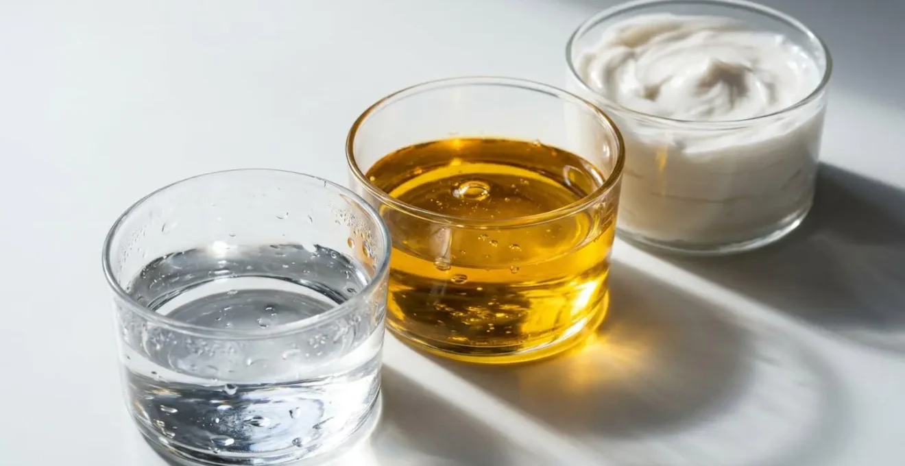 Trois produits de soin capillaire disposés en séquence pour illustrer la méthode LOC