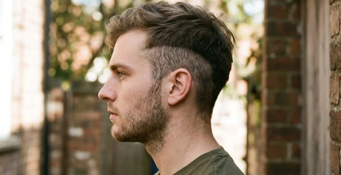 Portrait latéral montrant la repousse d'un undercut après 2 semaines avec texture champignon caractéristique