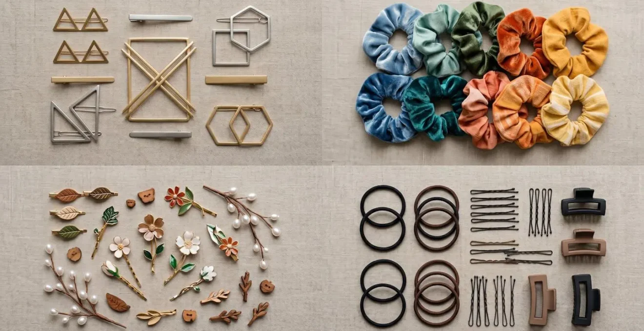 Quatre arrangements distincts d'accessoires de coiffure représentant différents profils créatifs d'enfants