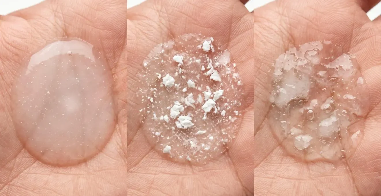 Test de compatibilité entre gel naturel et produits capillaires sur main